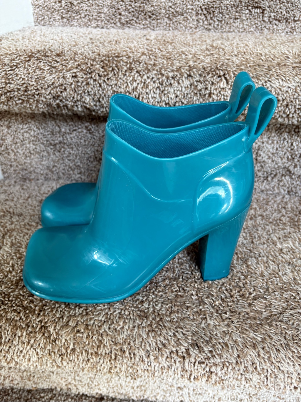 Bottega Veneta Women's Teal High-Heel Sleek Waterproof Rain Booties.